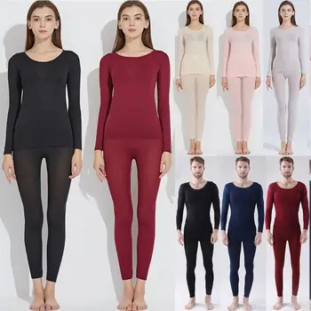 

New Women Men Winter Warm Long Johns O-Neck Strechy Thermal Underwear Set