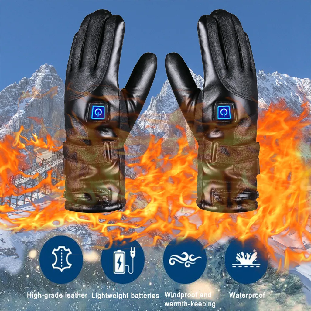 Зимние теплые перчатки для мотоцикла, велосипеда, электрогрелки, зимние теплые лыжные перчатки+ 2 аккумуляторные батареи 30N14