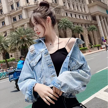 

2020 Spring And Autumn Europe And The United States Popular Hole Mahogany Denim Short Coat Female