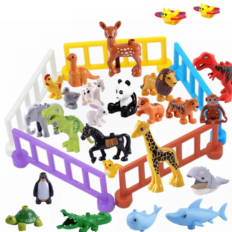 Duplo фигурки животных Динозавр слон панда Обезьяна Жираф Зоопарк строительные