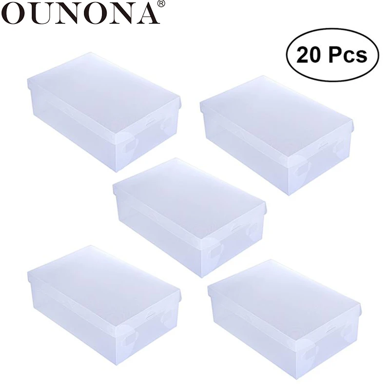 

OUNONA 20pcs Women Shoe Storage Box Foldable DIY Clamshell Transparent Storage Shoe Box for Home Office Closet Organization
