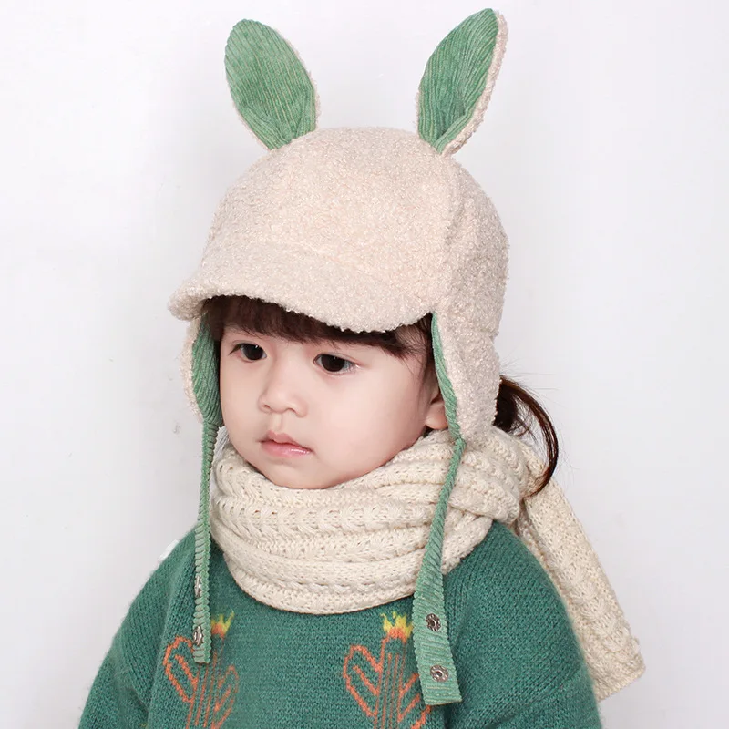 

Casual Warm Children's Ear Cap Winter Lamb Wool Korean Version Boys Girls Rabbit Ears Lei Feng Hat Baby Warm Baby Kids Hat