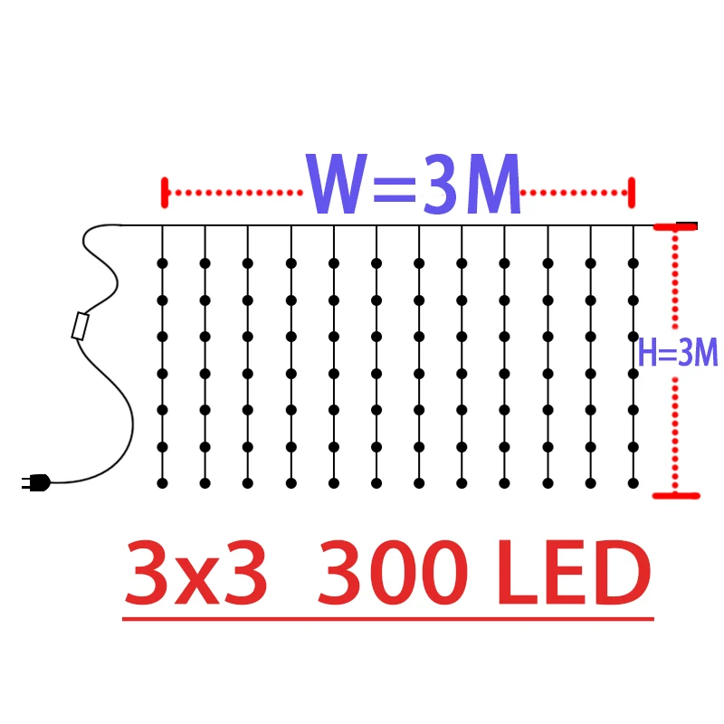 2x2/3x2/3x3 м гирлянда Светодиодная сосулька, светодиодная занавеска, сказочный светильник, сказочный светильник, 300 светодиодный Рождественский светильник для свадьбы, дома, окна, вечерние украшения - Испускаемый цвет: 3x3