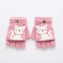 Crianças luvas 0 3 anos bonito dos desenhos animados gato do bebê meninos meninas dedos cobrir inverno malha de lã recém nascidos luvas quentes veludo grosso