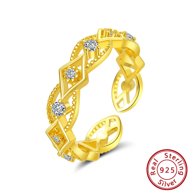 ORSA JEWELS 925 пробы цветок кристалл геометрические открытые кольца с АААА циркон палец кольца Тонкий ювелирный свадебный подарок OSR151 - Цвет камня: Gold Color