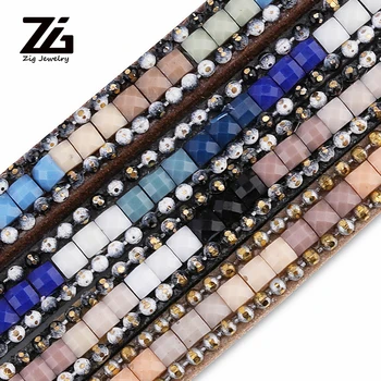 

ZG 5mm leather woven color chain rhinestone DIY handmade fake velvet leather rope beaded bracelet jewelry production