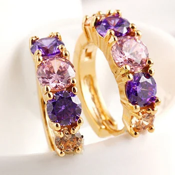 

Romantic Purple Pink Austrian Crystal Hoop Earrings For Women Silver/Gold Color Fashion CZ Stone Jewelry Brincos Femme