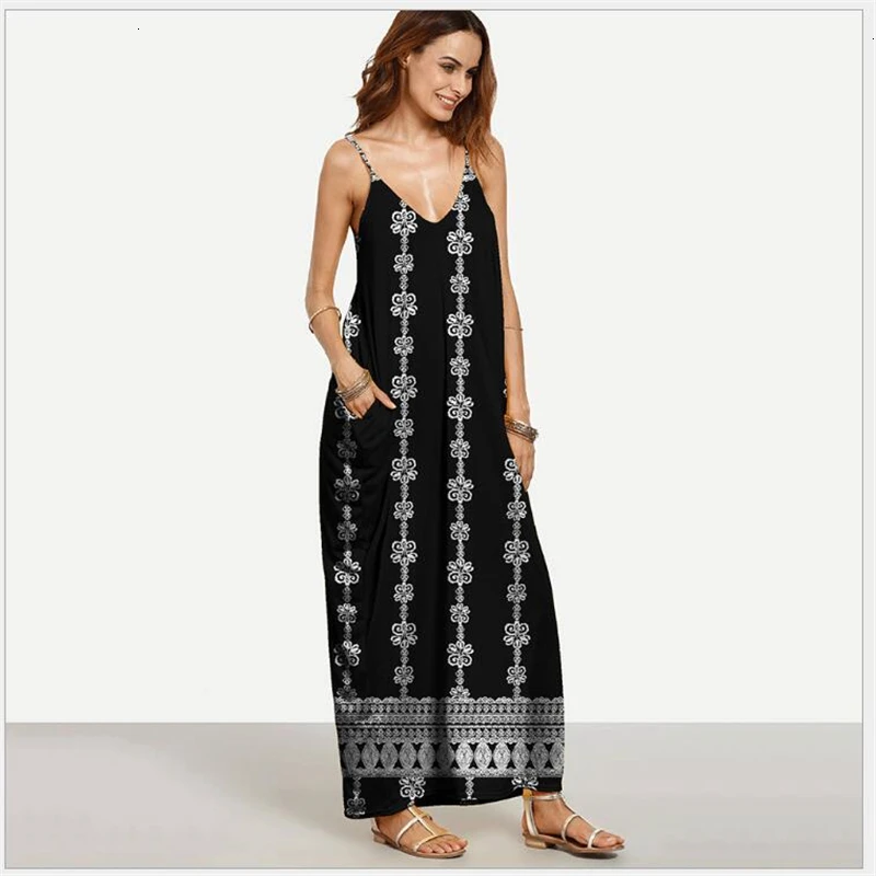 

Summer dress women sleeveless maxi dress Elegant high waist boho dress women dresses 2019 print sexy beach women dress K400