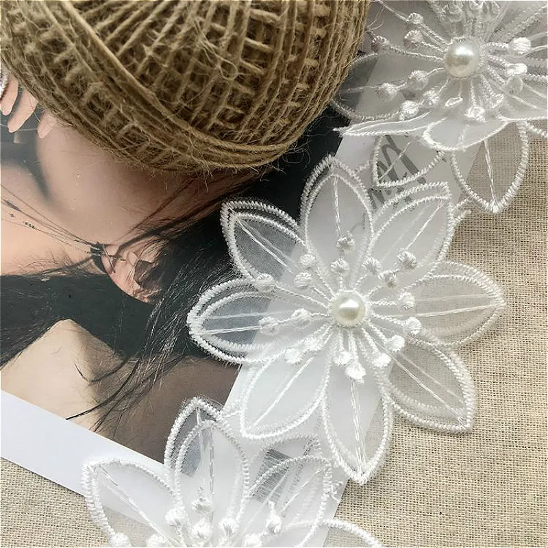 Yulakes 3D borduurwerk kant applicatie, geborduurde kant hals bloemen strass tule bezet, kant applicatie bloemen borduurwerk patch voor DIY hals trouwjurk (zwart