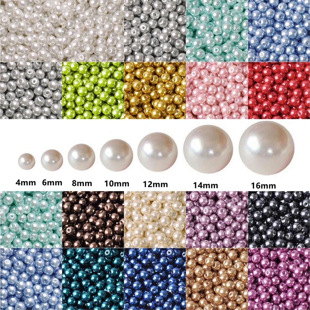 

4mm 6mm 8mm 10mm 12mm 14mm 16mm Lot Colors Round Pearl Coated Glass Loose Spacer Beads For Jewelry Making DIY Crafts