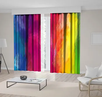 

Curtain Colorful Rainbow Abstract Brush Strokes Oil Painting in Vibrant Modern with Artwork Printed Blue Pink Yellow Green