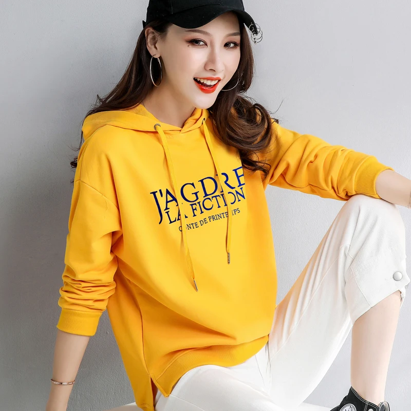 

Yellow Hoodies Sweatshirts Womens Kawaii Kpop Style Hoodie Sweatshirt Hooded Pullover With Pocket Streetwear Hip-hop Hoodies