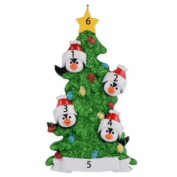 

Resin Penguin Family Of 4 Christmas Ornaments With White Tree As Personalized Gifts Holiday Home Decor
