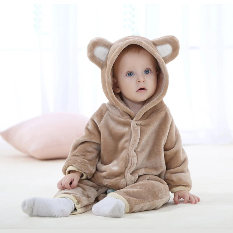 Одежда для малышей; Детские пижамы с капюшоном для мальчиков и девочек; зимние детские комбинезоны для младенцев; комбинезон; Одежда для новорожденных - Цвет: Brown bear