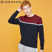 Giordano мужские свитера контрастный круглый вырез, длинный рукав пуловер для мужчин 12 игл трикотажные средней толщины Sueter Hombre 01059881