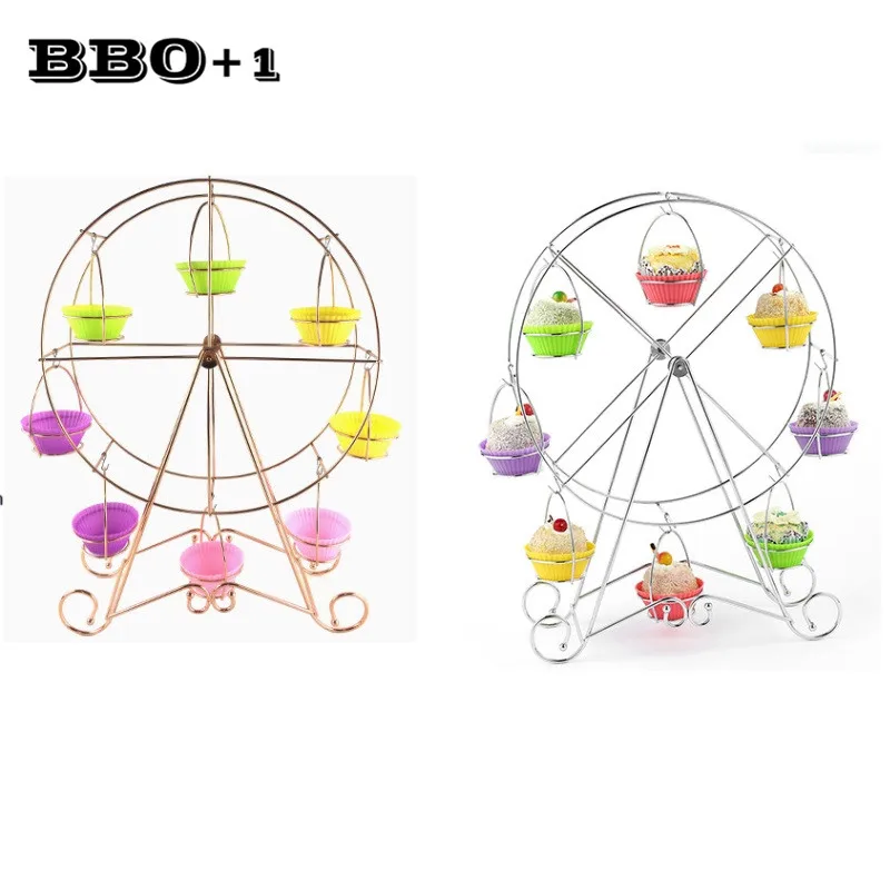 

Party Rotatable Pastry Cupcake Holder 8 Cups Rose Gold Cake Stand Ferris Wheel Snack Rack Christmas Decoration Bar Restaurant