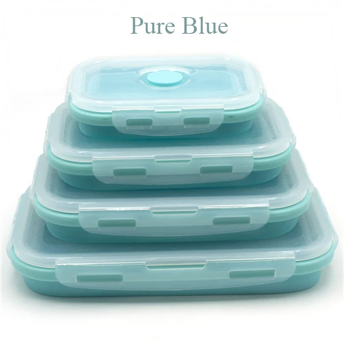 Blue 4pcs 4 шт. силиконовые Коробки для обедов Портативный чаша красочный складной Еда обеденный контейнер 350/500/800/1200 мл экологически чистые - Цвет: Blue 4pcs