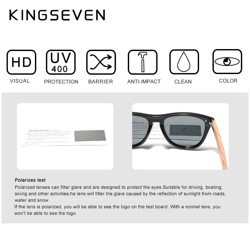 KINGSEVEN Brand Natural Bubinga Wooden Temple Polarized Rimless Sunglasses Men Women UV400 Handmade Eyewear Oculos de sol
