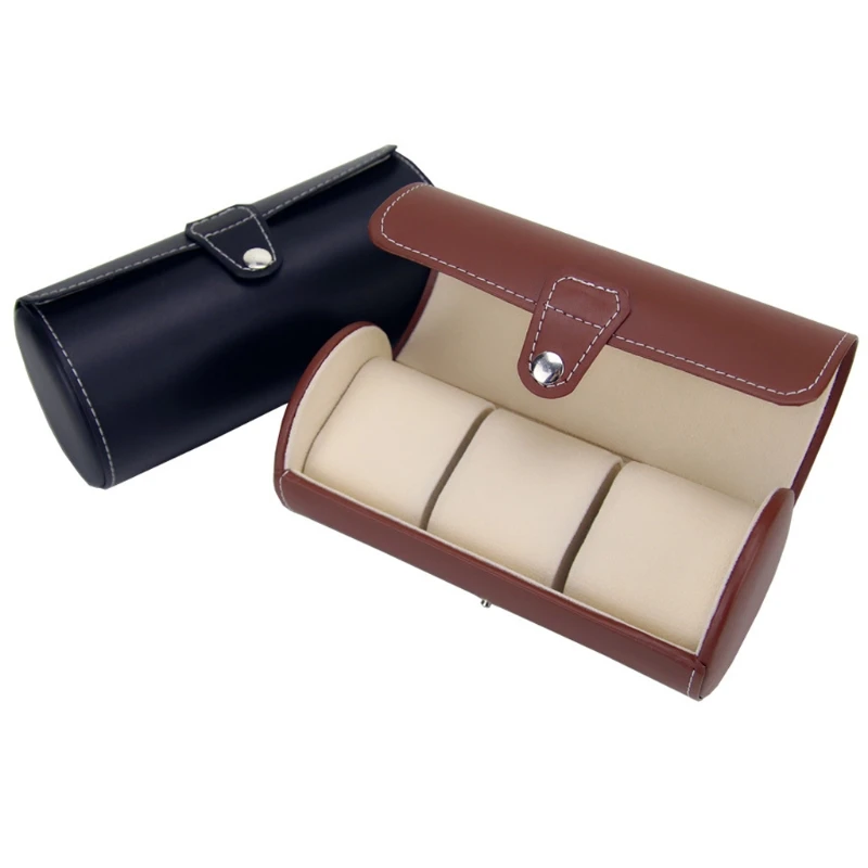 3 Slots Watch Roll Travel Case Chic Portable Vintage Leather Display Watch Storage Box with Slid in Out Organizers