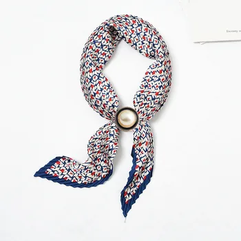 

Crinkle Square Small Silk Scarf Neck Bandana for Women Crumple Pure Color Head Scarf Decoration Print Foulard Pearl buckle