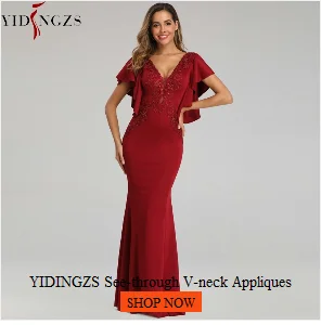 YIDINGZS вечернее платье с пайетками, вечерние длинные платья с коротким рукавом и бусинами YD603