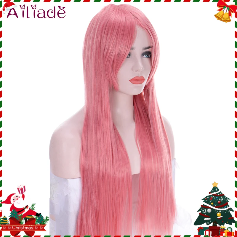 

AILIADE Pink Sky Blue 30inch Long Staight Cosplay Wig High temperature Heat Resistant Fiber Synthetic Hair Anime Party wigs