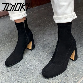 

Tuyoki women high heel boots strange heel zipper women ankle boots sexy fashion winter shoes woman footwear size 34-39
