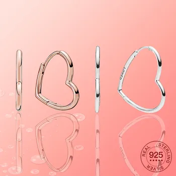 

JrSr new 100% 925 Sterling Silver Asymmetrical Heart Earrings Women fashion DIY Jewelry Valentine's Day gifts Free shipping hot
