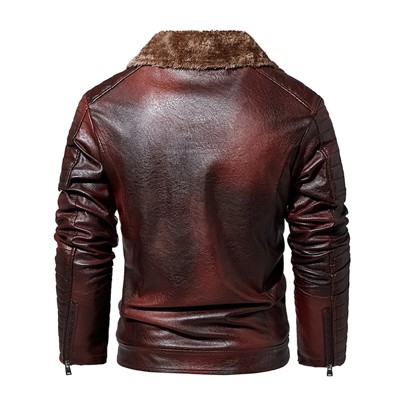 New Winter Leather Jacket Men British Style Fleece Motorcycle Leather Jacket Men Warm Outwear Gentleman Biker Windbreaker Coats racer jacket