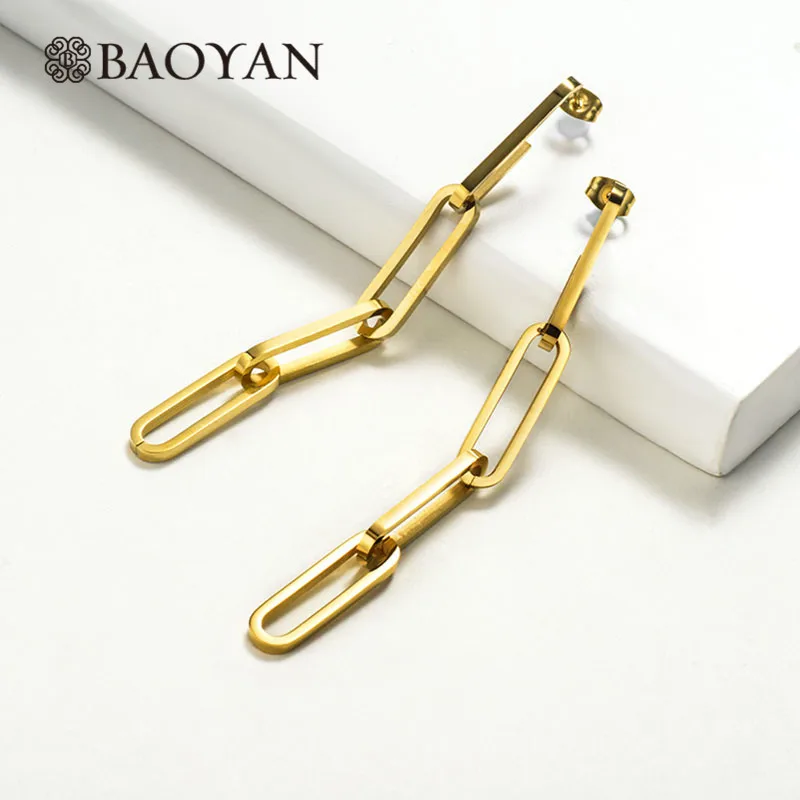 SSEGG143-17108 Baoyan простые золотые длинные серьги-цепочки, Винтажные висячие Роскошные Длинные серьги из нержавеющей стали, золотые геометрические серьги для женщин - Окраска металла: SSEGG143-17108