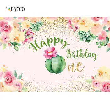 

Laeacco Happy Birthday Cactus Wonderland Cartoon Flower Comic Backgrounds Photography Customize Backdrops Props For Photo Studio