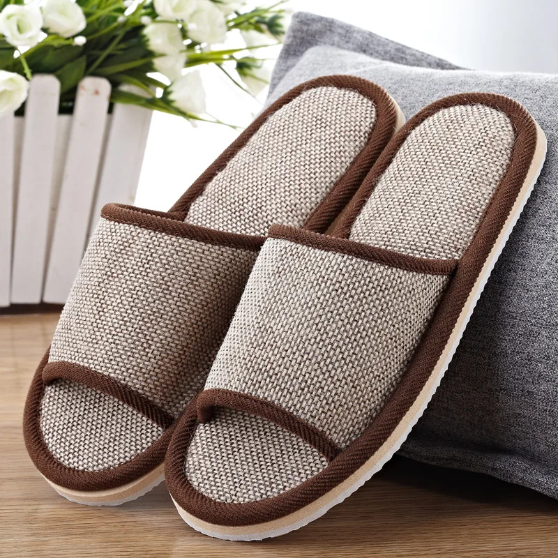 Natural Flax Home Slippers Indoor Floor Shoes Silent Sweat Slippers For Summer Women Sandals Slippers - Цвет: Rose