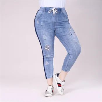 

2XL High Waist Women Jeans For Slim Stretch Denim Jean Bodycon Tassel Belt Bandage Skinny Push Up Jeans Woman 4XL