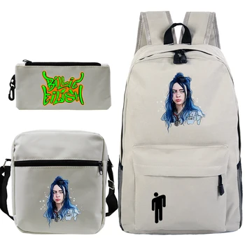

Sac A Dos 3 PCS/set Billie Eilish Bag Mochila Zipper Laptop Notebook School Bags for Teenagers Girls Bookbag Backpack Women New