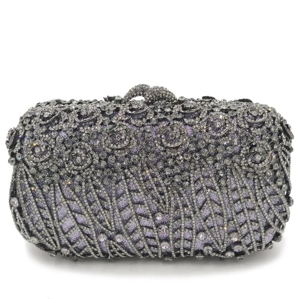 Handmade Rhinestone Women Evening Handbags Girl Cell Phone Purse Wallet Ribbon with Resin Flower 