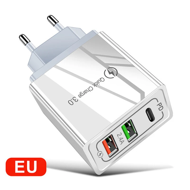 3 Port 27W Fast USB C Charger PD Type c Charger USB C Charger Block Compatible for iPhone 13 12/12 Mini 12 Pro Max mobile phone bluetooth watch charger Chargers