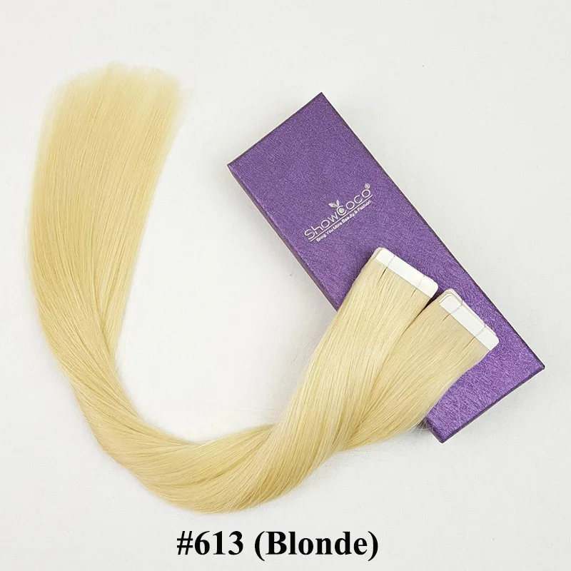 color 613 Showcoco девственные волосы на ленте, человеческие волосы для наращивания от одного дарителя, кутикулы, неповрежденные, клейкие волосы на белой ленте, высокое качество, 20 шт - Цвет: color 613
