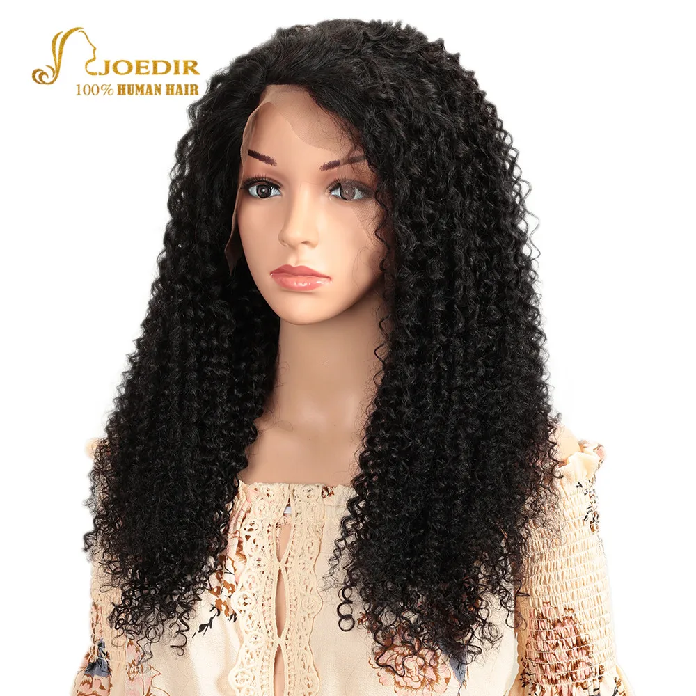 Comprar Joedir 250 densidad peluca con encaje Pre desplumado de encaje frontal pelucas de cabello humano brasileño Afro rizado peluca para mujer peluca frontal de encaje rizado