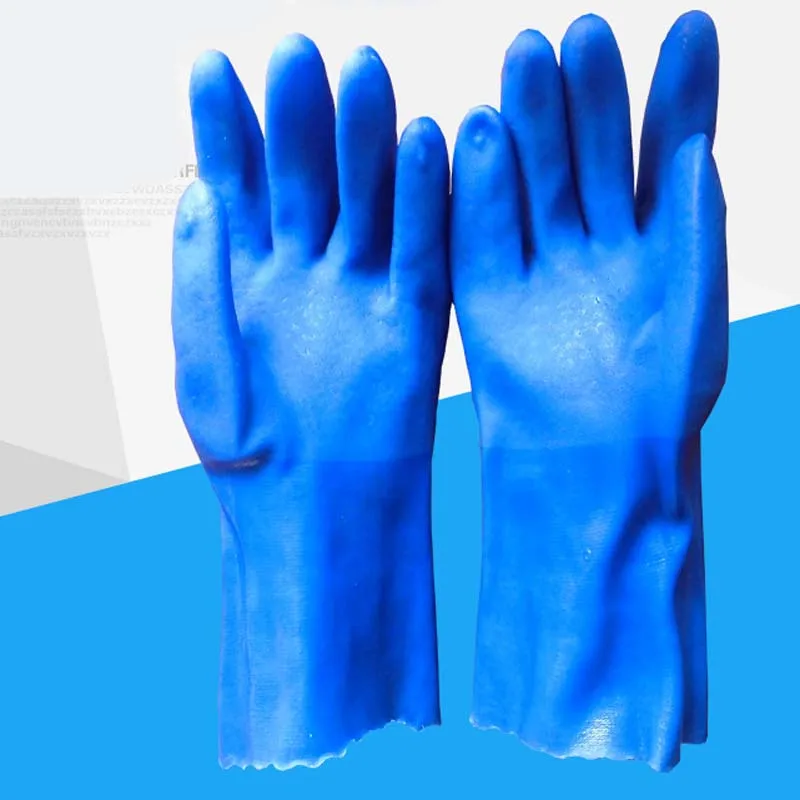 

Blue rubber gloves Household food oil and acid resistant work non-slip gloves