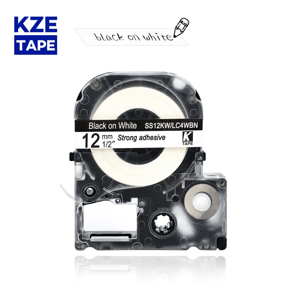엡손 라벨 테이프 12mm 블랙 화이트 SS12KW LC4WBN 리본 카세트 테이프 KingJim 라벨 메이커 LW-300 LW400Epson 라벨 프린터 용