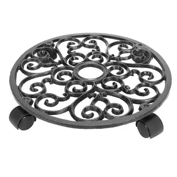 

1PC Round Flower Pot Tray with Wheels Removable Planter Holder Bottom Wheel Foundation Flower Container Base (Black Brown)
