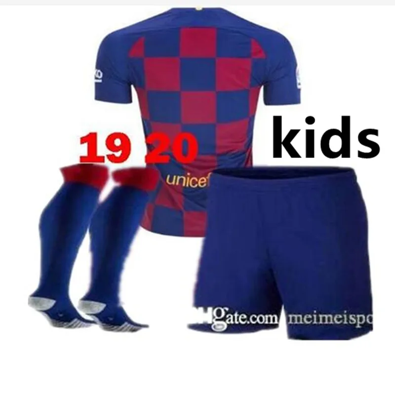 Коллекция года, г., Футбольная Футболка, Детский комплект с носками комплекты одежды для футбола для мальчиков возрастом 19, 20 лет, Barca Messi GRIEZMANN DE JONG Rakitic, футболка - Цвет: kids