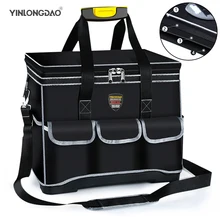 

YINLONGDAO Upgrade Black Tool Bag 14/16 inch Electrician Bag 1680D Oxford Waterproof Wear-Resistant Strong Tool Storage Toolkit