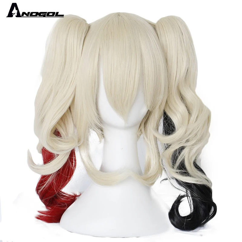Anogol High Temperature Fiber Natural Blonde Long Body Wave Double Ponytail Synthetic Cosplay Wig For Halloween