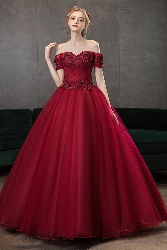 Gryffon Quinceanera Dress Wine Red Off The Shoulderparty Prom Ball Gown Lace Vintage Solo Host Formal Quinceanera Dresses