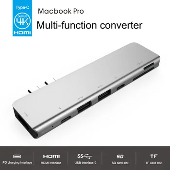 

USB C HUB Type C To HDMI with USB3.0 TF SD Reader Slot Hub 3.0 PD Thunderbolt 3 Adapter for MacBook Pro/Air 2016 2017 2018