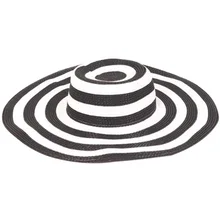 Новинка, летние женские солнцезащитные шляпы, козырек, шляпа с большими полями, Классическая черно-белая полосатая соломенная шляпа, Повседневная Уличная пляжная шапка для женщин