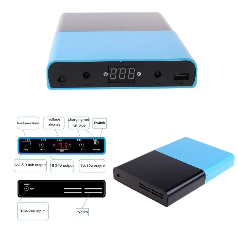 12V Ausgang Netzteil 3X 18650 Batterien DIY Power Bank Box mit Netzkabel  für WiFi Router LED Lichtleiste Lautsprecher 12V Power Bank Ladegerät Router