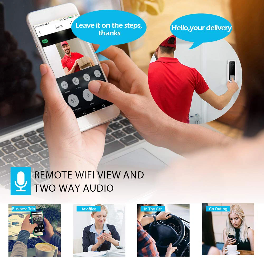 Lonsonho Smart Wifi Doorbell Camera Ring Door Bell Tuya Smart Life App Intercom PIR Motion Detector Night Vision Security Camera