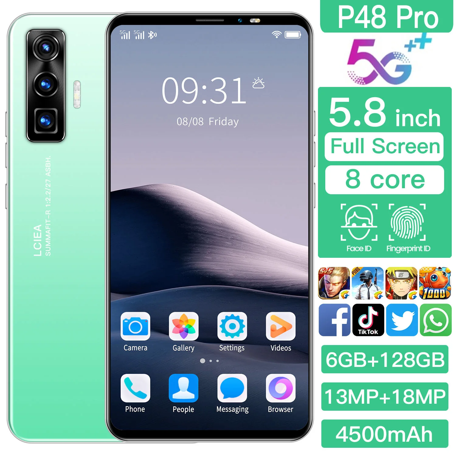 Galxy P48Pro 8 Core Face ID 13+18MP Cheap Smart Phone 4500mAh Cell Phones 4+64GB 6+128GB Andriod Mobile Phone Global Version